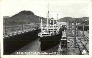 Panama Canal ZoneShip in Lock Real Photo Postcard