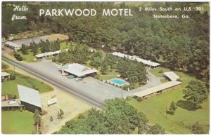 Parkwood Motel & Restaurant, Statesboro, Georgia, 1966 Aerial View Postcard