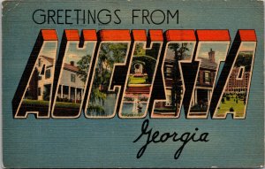 Vtg 1940s Large Letter Greetings Augusta Georgia GA Linen Postcard