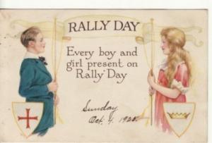 RELIGIOUS   RALLY DAY  GIRL & BOY  1925 postcard