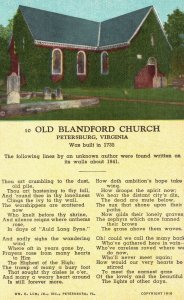 Vintage Postcard Old Blanford Church Poem By Wm. E. Lum St. Petersburg Virginia 