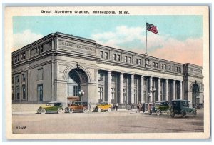 c1920 Great Northern Station Classic Cars Minneapolis Minnesota Vintage Postcard