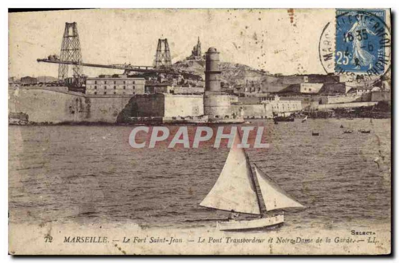 Postcard Old Marseille Fort St John The Transporter Bridge and Notre Dame de ...