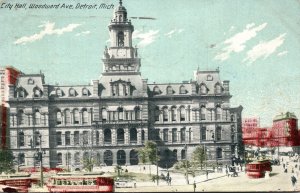 Michigan Detroit Trolleys At City Hall On Woodward Avenue 1912