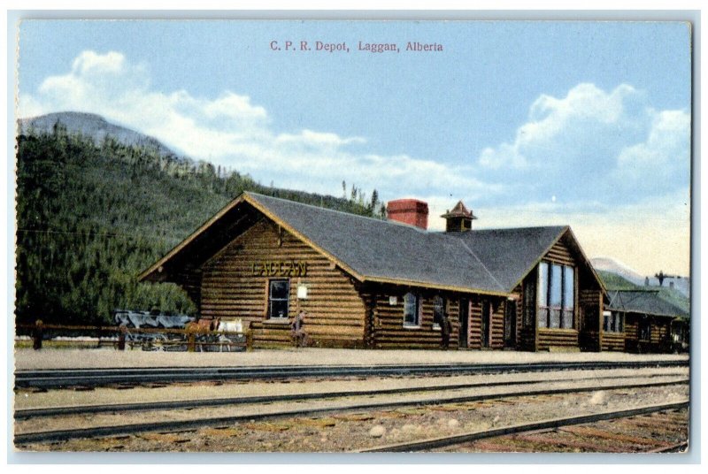 c1910 C.P.Railway Depot Laggan Alberta Canada Antique Unposted Postcard