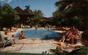 Waikiki Hawaii HI The Breakers Hotel Swimming Pool Bathing c1950s-60s Postcard