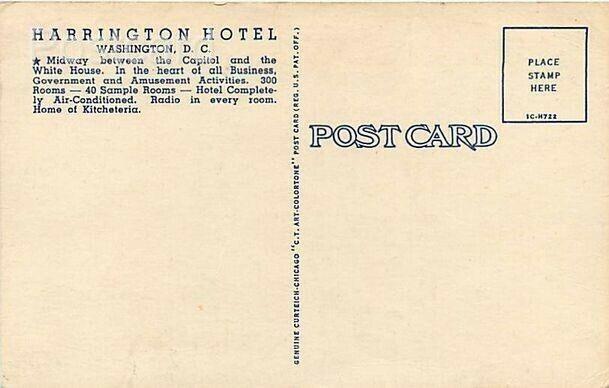 DC, Washington, District of Columbia, Hotel Harrington, Curteich No. 1C-H722