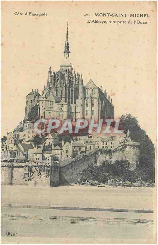 Old Postcard Mont Saint Michel taken Western view Abbey