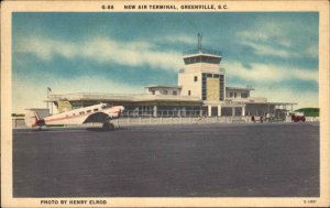 Greenville South Carolina SC Air Terminal Airport Linen Vintage Postcard