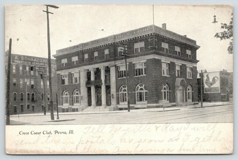 Peoria Illinois~Creve Coeur Club~Pathe Freres Rooster~Schradzki Co~1907 Postcard 