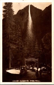 RPPC Camp Curry's Fire Fall, Yosemite National Park, CA Vintage Postcard L80