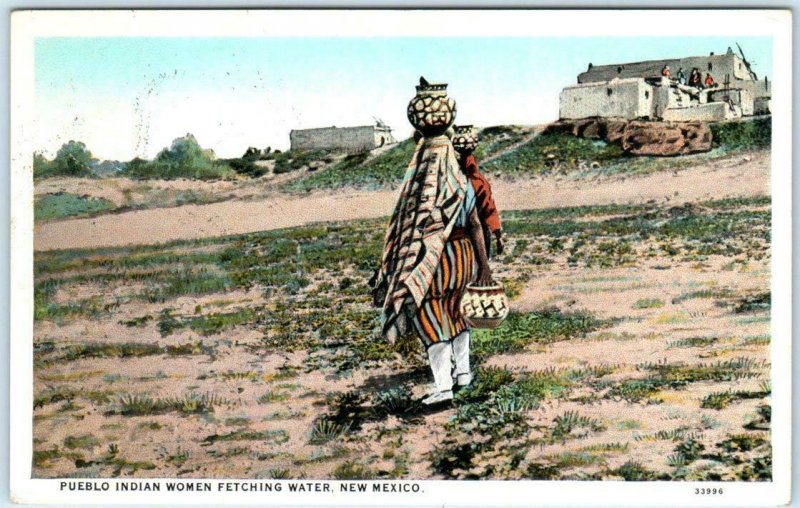 Native American PUEBLO INDIAN WOMAN Fetching Water New Mexico NM 1920s Postcard