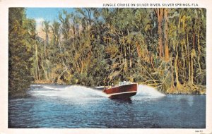 SILVER SPRINGS FLORIDA~JUNGLE CRUISE ON SILVER RIVER WOOD BOAT POSTCARD 1930s