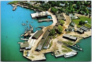 VINTAGE CONTINENTAL SIZE POSTCARD AERIAL VIEW OF MYSTIC SEAPORT CONNECTICUT