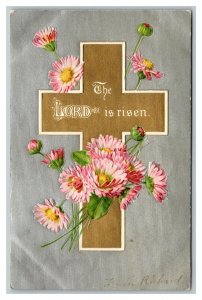 Vintage 1910's Winsch Back Easter Postcard Gold Cross Silver Face Religious NICE