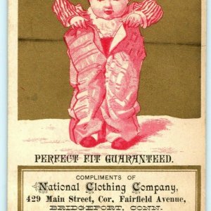 c1870s Bridgeport, CT National Clothing Trade Card Gold Baby Pants Typeface C10