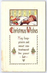 Vintage Postcard Christmas Wishes Greetings Card May Happiness & Sweet Be Yours