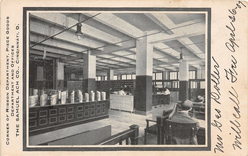 F95/ Cincinnati Ohio Postcard 1907 Interior Samual Ach Company Ribbons