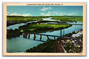 Susquehanna River and Island Park  Milton Pennsylvania PA UNP Linen Postcard R2