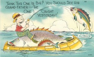 1940s Fishing Exaggeration comic humor Asheville #106 Postcard 22-8841