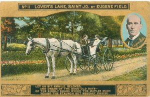 Lovers Lane, St Jo Missouri, Poet Eugene Field, Couple in Carriage Gold Postcard