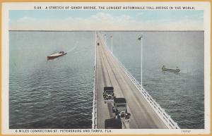 6 Mile Gandy Toll Bridge, connecting St. Petersburg & Tampa FLA., Boats & Cars