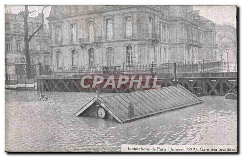 Old Postcard Paris Floods in January 1910 Flood of the Seine Gare des Invalides