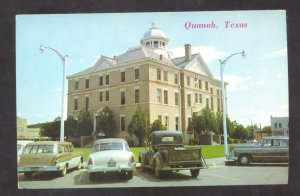 QUANAH TEXAS HARDMAN COUNTY COURTHOUSE OLD CARS POSTCARD 1958 CHEVY WAGON