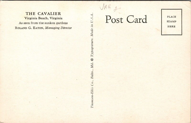 Cavalier Virginia Beach VA Postcard VTG UNP Thomsen-Ellis Vintage Unused 