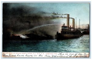 1907 Fire Boat Action North River D. L. & W. R. R. Hoboken Fire Vintage Postcard