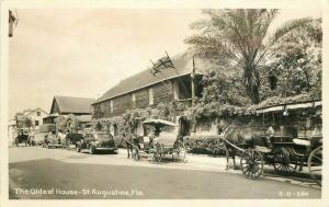 Autos Oldest House St Augustine Florida 1940s Postcard Cline RPPC 4151