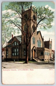 Methodist Church Attleboro Massachusetts MA Religious Building Landmark Postcard