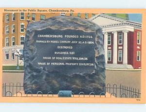 Unused Linen CIVIL WAR MONUMENT Chambersburg Pennsylvania PA F2159