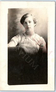 c1910s Beautiful Young Lady Portrait RPPC Cute Woman Big Eyes Girl Postcard A167