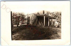 c1910s Outdoor Man Woman House RPPC Windmill Dog Home Real Photo PC A133