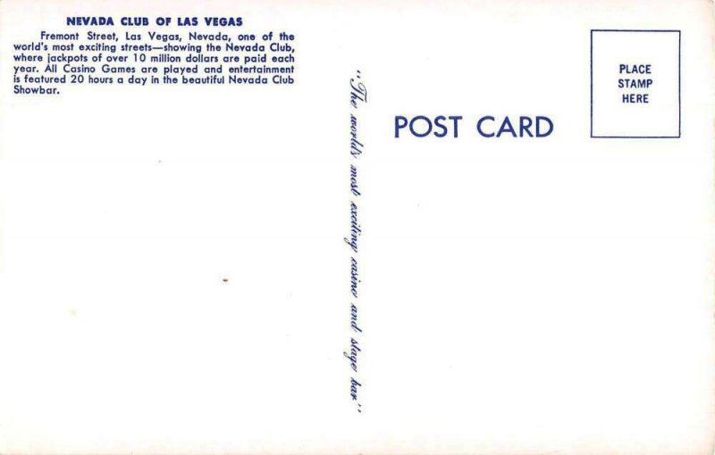 Las Vegas Nevada Nevada Club Greetings Vintage Postcard AA30007