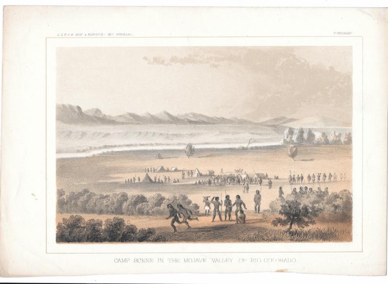 Camp Scene Mojave Valley Rio Colorado 1855 Lithograph USPRR Survey 35th Parallel