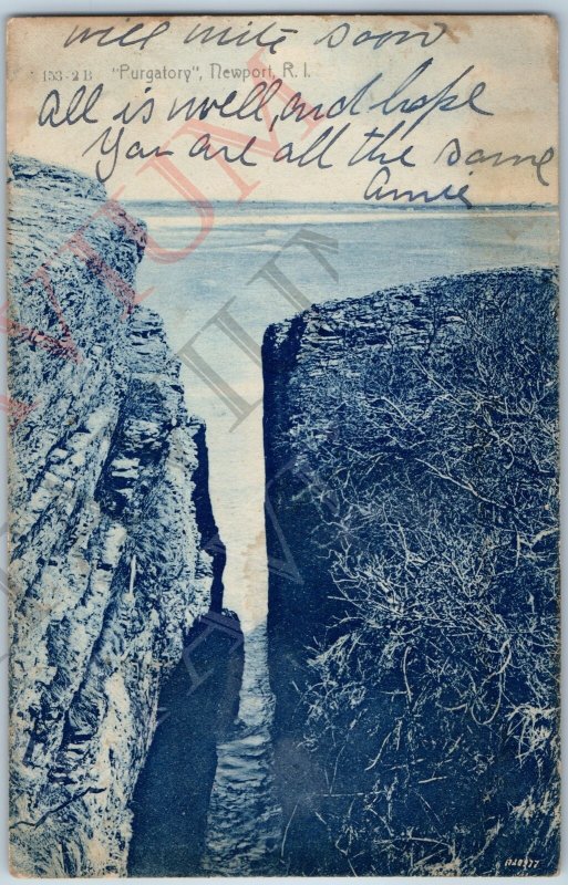 1906 Newport, RI Purgatory Landmark Litho Photo Postcard Blanchard Young Co A194