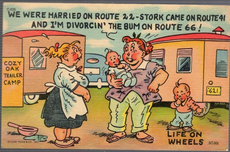 Life On Wheels Comic Postcard Married On Route 22. Divorced On Route 66 