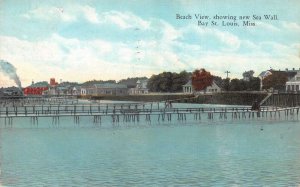 Bay St Louis Mississippi Beach View showing New Sea Wall Postcard AA83384