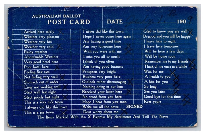 Australian Ballot Comic Post Card  DB Postcard Z4