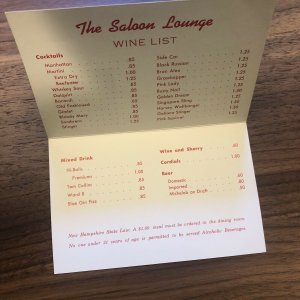 Keene , NH - New Hampshire - The Saloon Lounge - Valley Green Restaurant Menu 