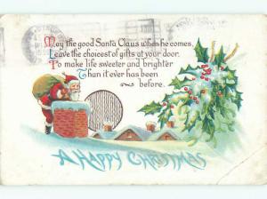 Bent Corner 1922 CHRISTMAS - SANTA LOOKS DOWN THE CHIMNEY o2991