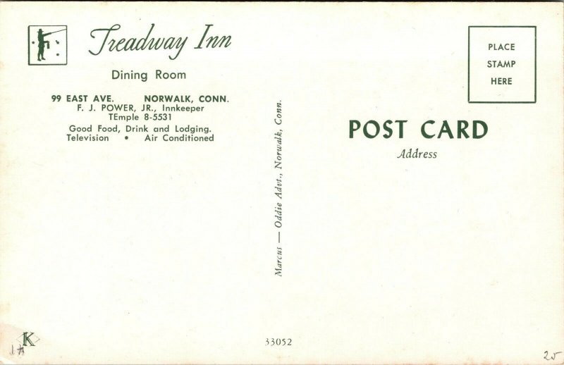 Vtg Norwalk Connecticut CT Treadway Inn Dining Room 1940s Postcard