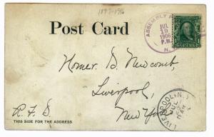 Assembly Park to Liverpool, New York 1906 PC, Bide O Wee Cottage, purple marking