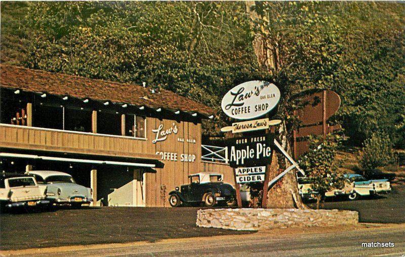 OAK GLEN YUCAIPA CALIFORNIA Laws Oak Glen Coffee Shop cars postcard 2567