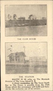 Mastic Long Island NY RR Train Station Depot & Club House Postal Card