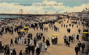 Boardwalk and Beach Looking South Coney Island, New York, USA Amusement Park ...