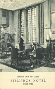 Illinois Chicago Bismarck Hotel Lobby interior Teich linen Postcard 22-4674