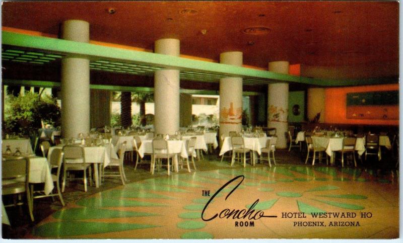 SCOTTSDALE, AZ Arizona   The CONCHO ROOM   Hotel Westward Ho  1955   Postcard